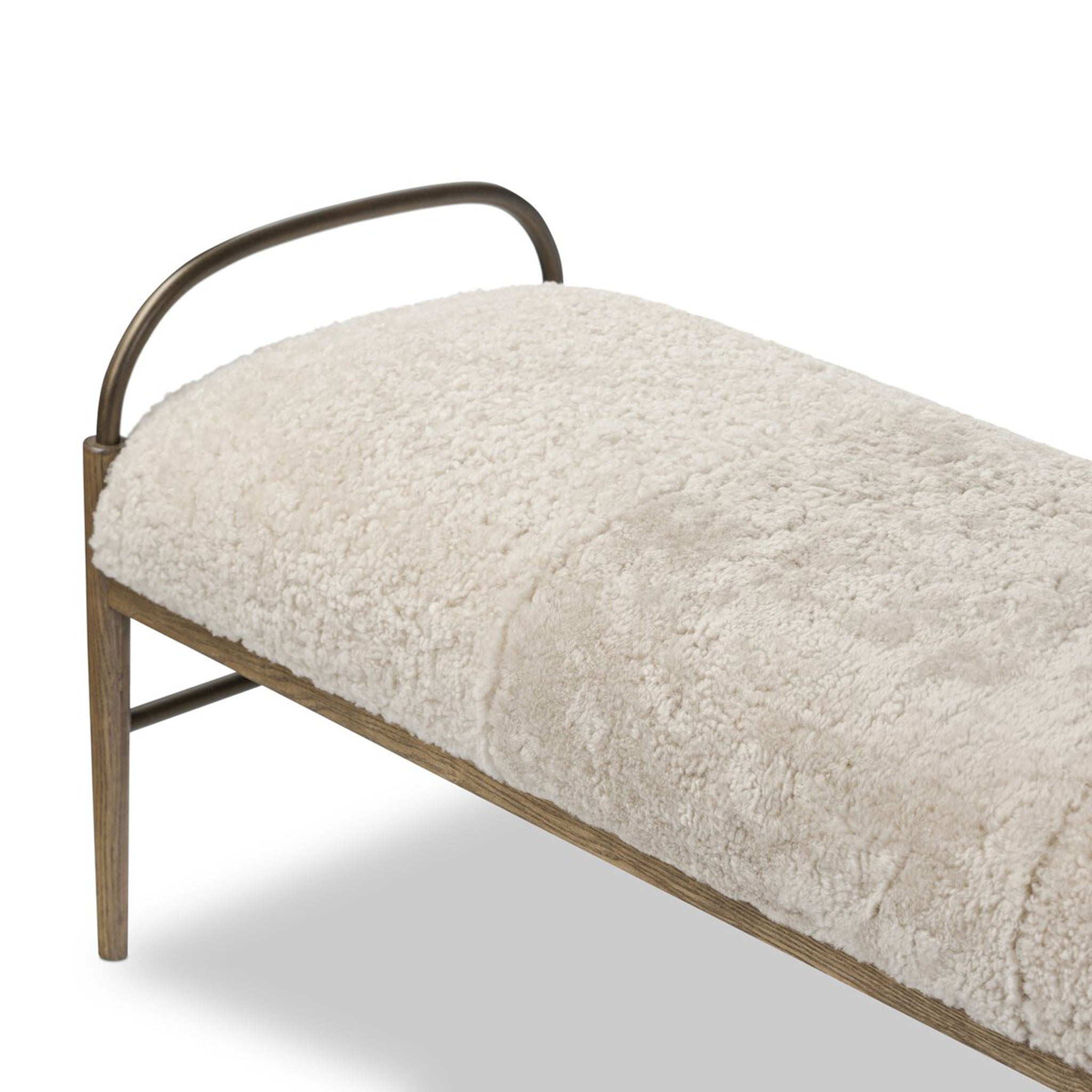 Four Hands + Amber Lewis Demi Accent Bench in Beige Shearling - Addison West 