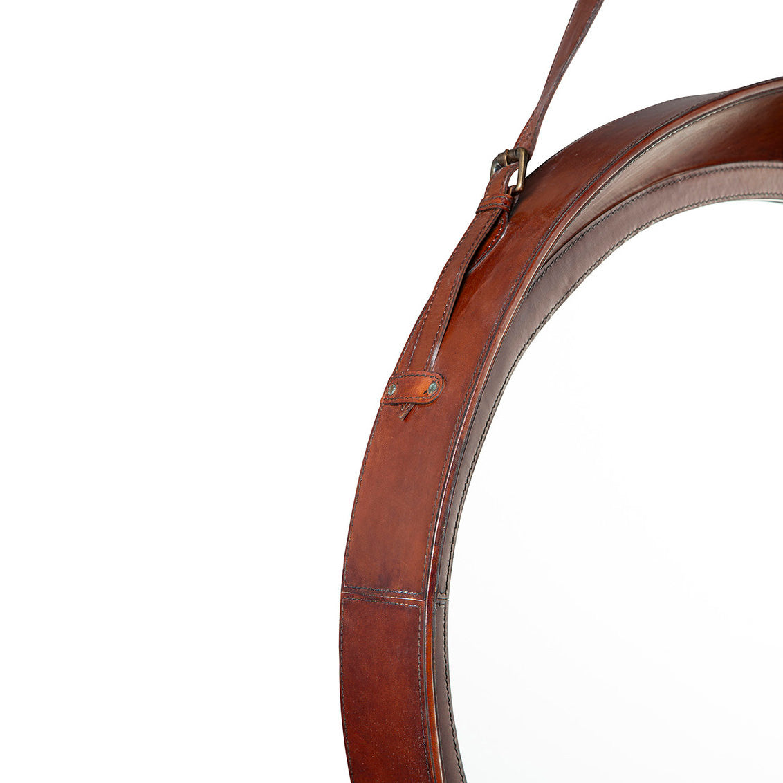 Close up of Furniture Classics Milo Round Hanging Mirror on a white background at Addison West