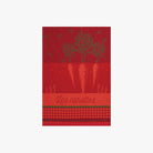 Red and Orange printed French Jacquard Tea Towel with words 'les carottes' on a white background