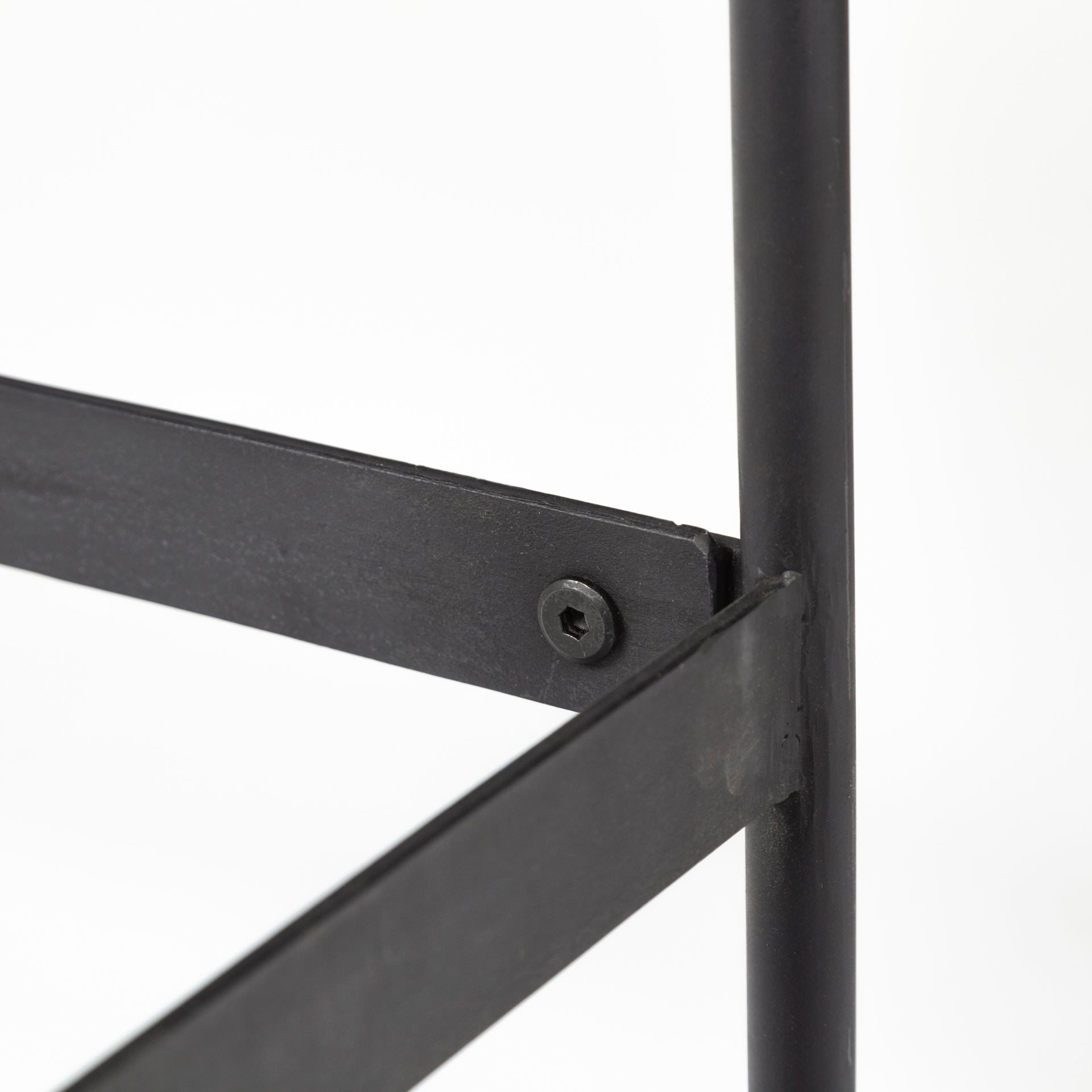 Close up of Glenn III 56L x 14W Dark Brown Wood w/ Black Iron Frame, 4 Drawer Console Table on a white background