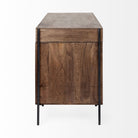 Glenn VII 56L x 22W Dark Brown Wood w/ Black Iron Frame, 3 Drawer Office Desk on a white background