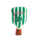 Green Stripe Pickleball Paddle Dog Toy on a white background