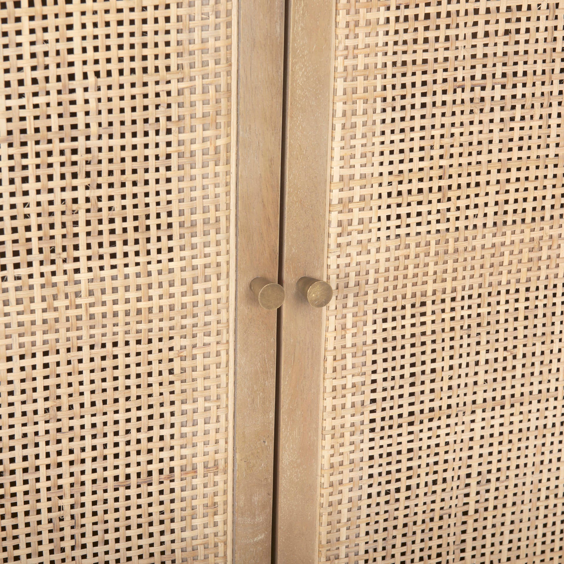 Close up of Grier Light Brown Solid Wood with Cane Sideboard on a white background