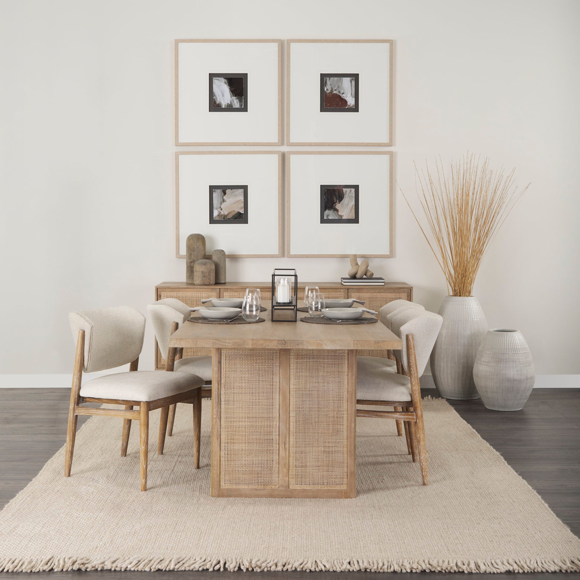 Grier Light Brown Solid Wood with Cane Sideboard in a living room