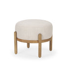 Mercana brand Gwynn Beige Fabric with Light Brown Wood Pouf on a white background