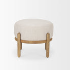 Gwynn Beige Fabric with Light Brown Wood Pouf on a white background