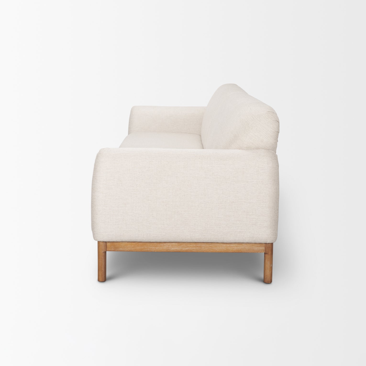 Hale Sofa W/ Medium Brown Wood and Oatmeal Fabric on a white background