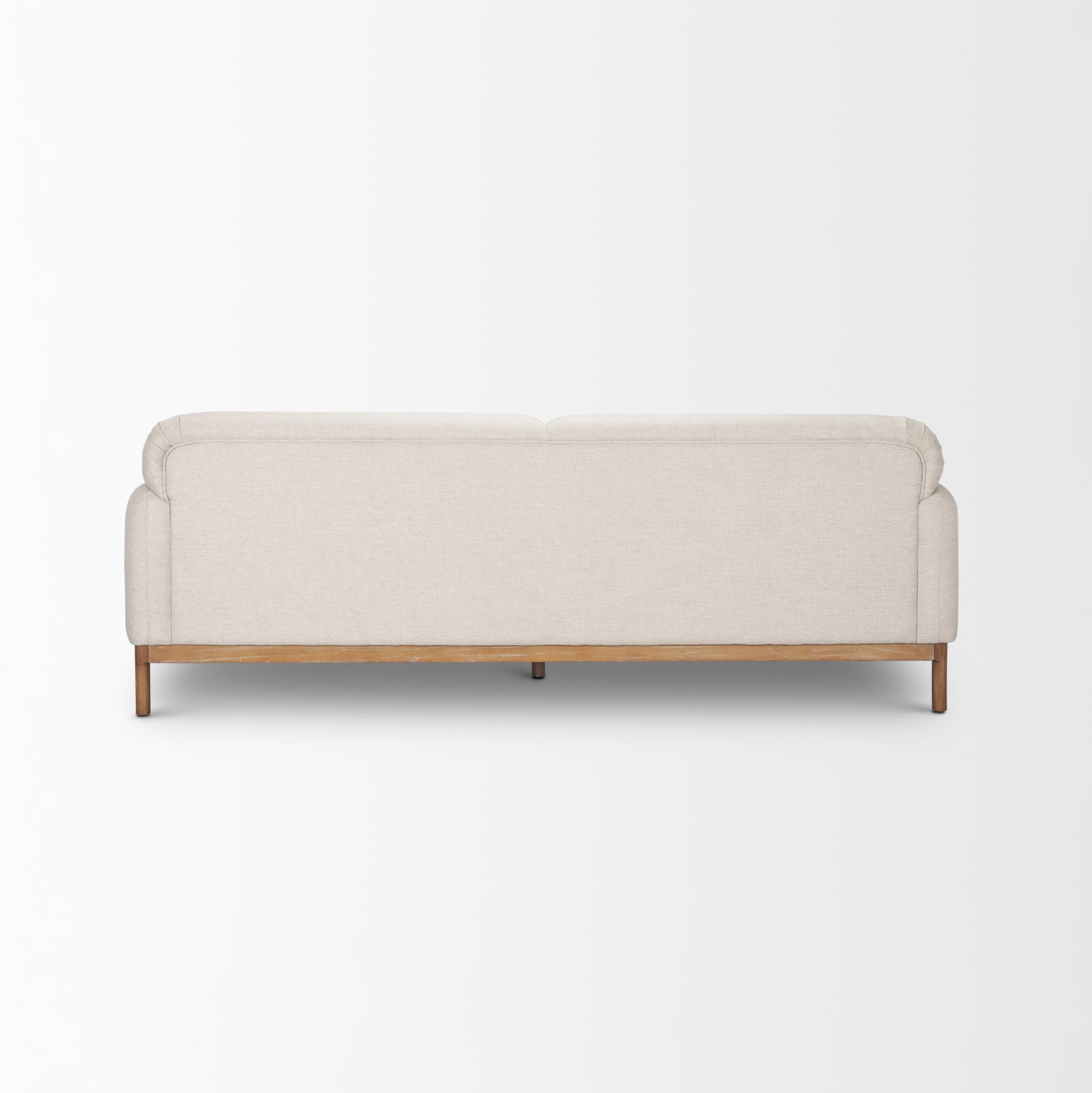 Hale Sofa W/ Medium Brown Wood and Oatmeal Fabric on a white background