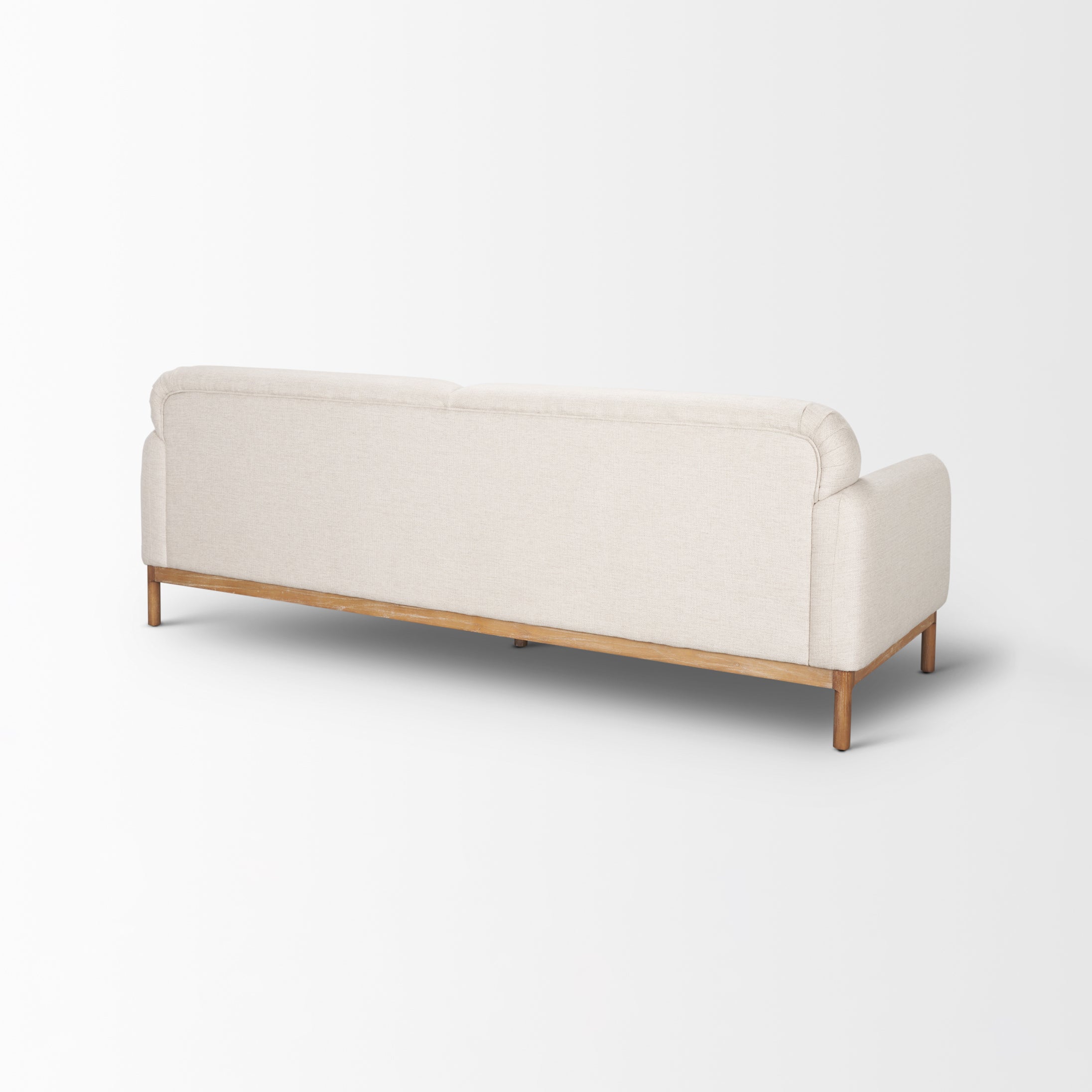 Hale Sofa W/ Medium Brown Wood and Oatmeal Fabric on a white background