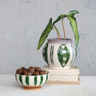 Giana Green Stripes Footed Bowl - Addison West 