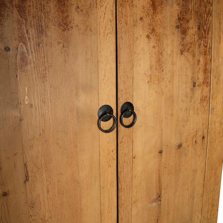 Close up of Harper Reclaimed Pine Armoire on a white background at Addison West