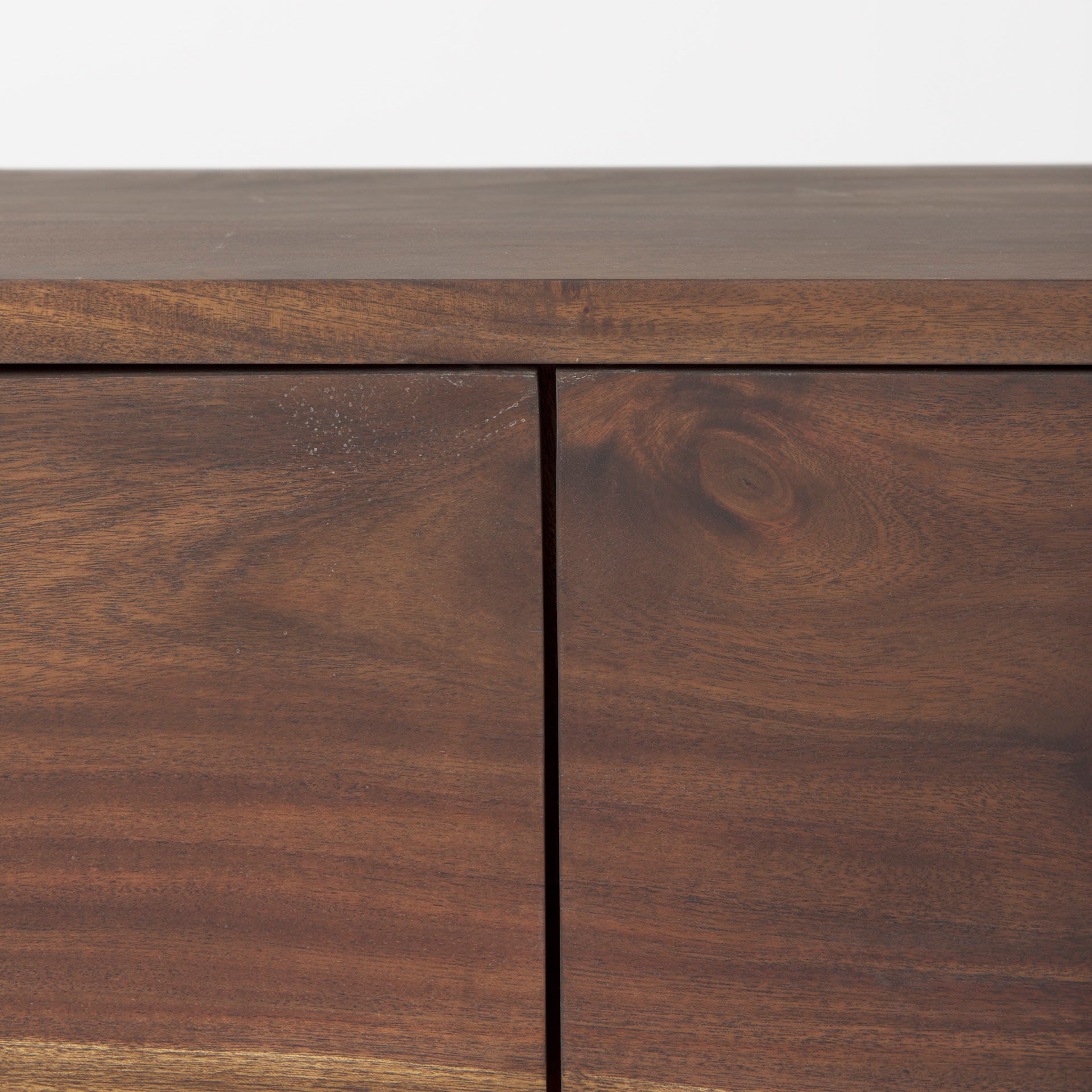 Close up of Hemlock Brown Wood Sideboard on a white background