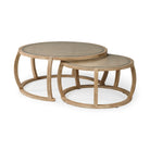 Hubbard Set of 2 Round Woven Cane w/Glass Top Solid Wood Base Coffee Tables on a white background