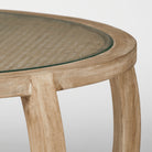 Hubbard Set of 2 Round Woven Cane w/Glass Top Solid Wood Base Coffee Tables on a white background