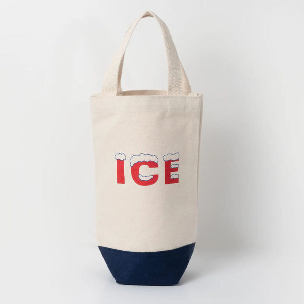 Retro ice logo canvas whine tote on a white background