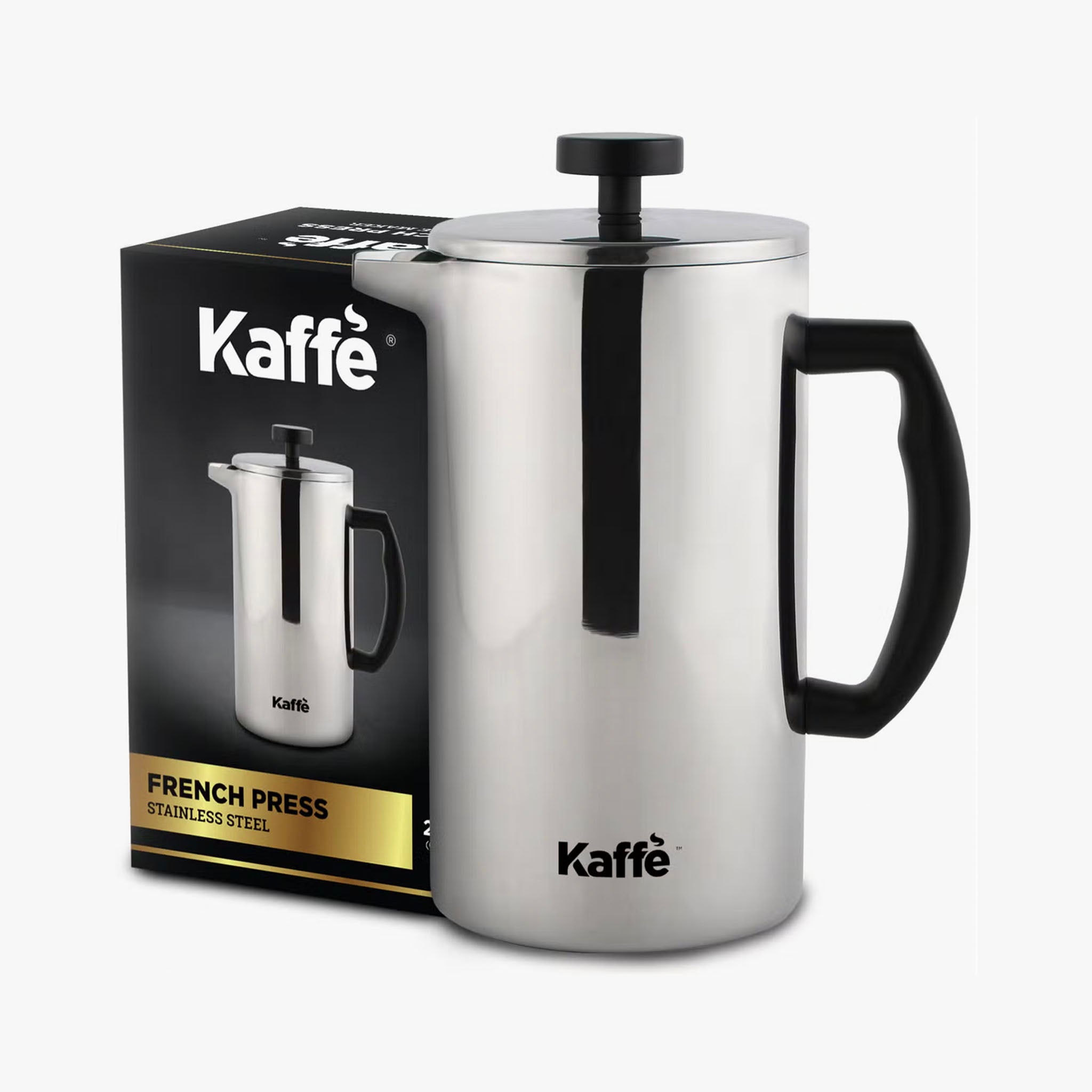 Stainless steel Kaffe French Press Coffee Maker on a white background