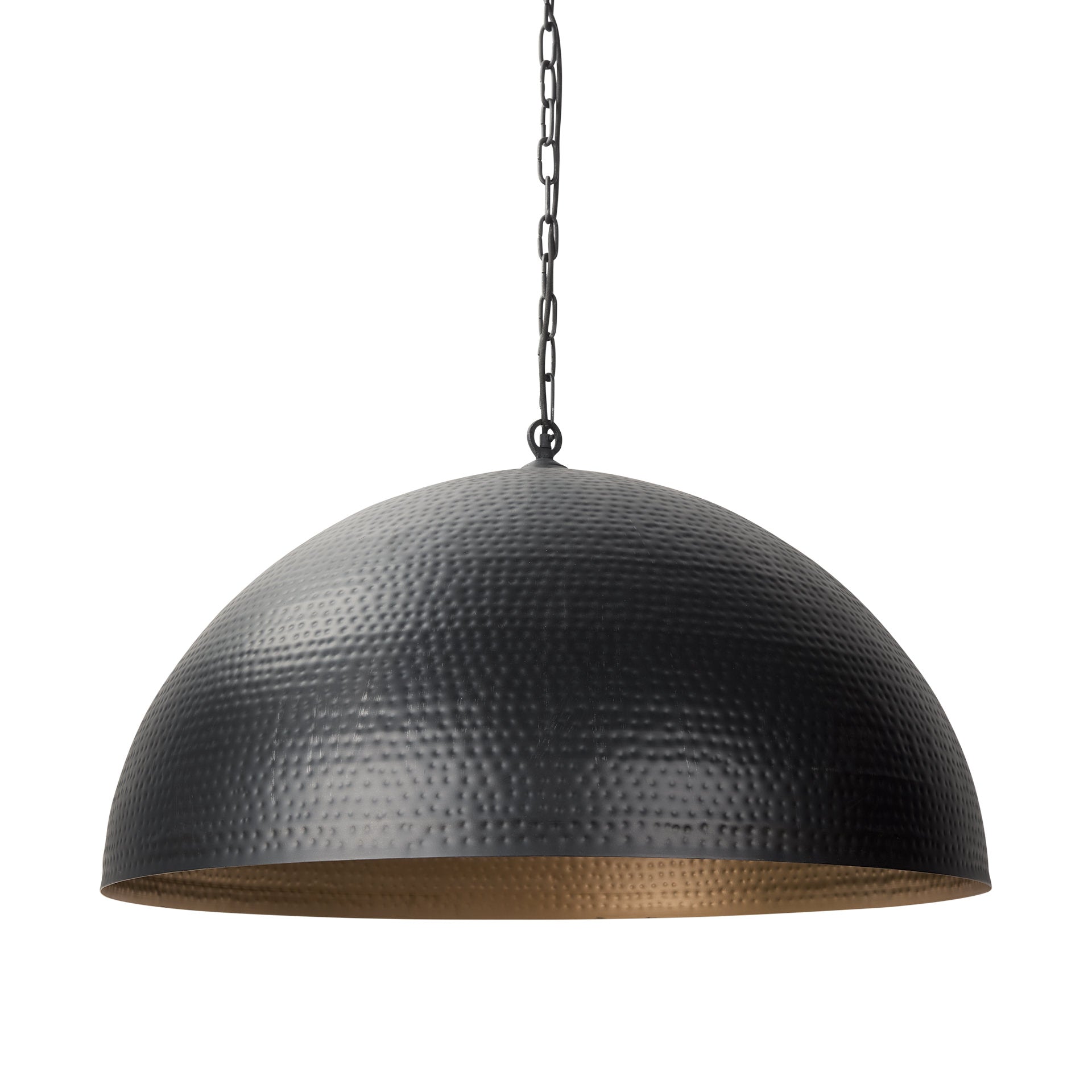 Karina 36" Round Matte Black Hammered Metal Dome Pendant Light on a white background