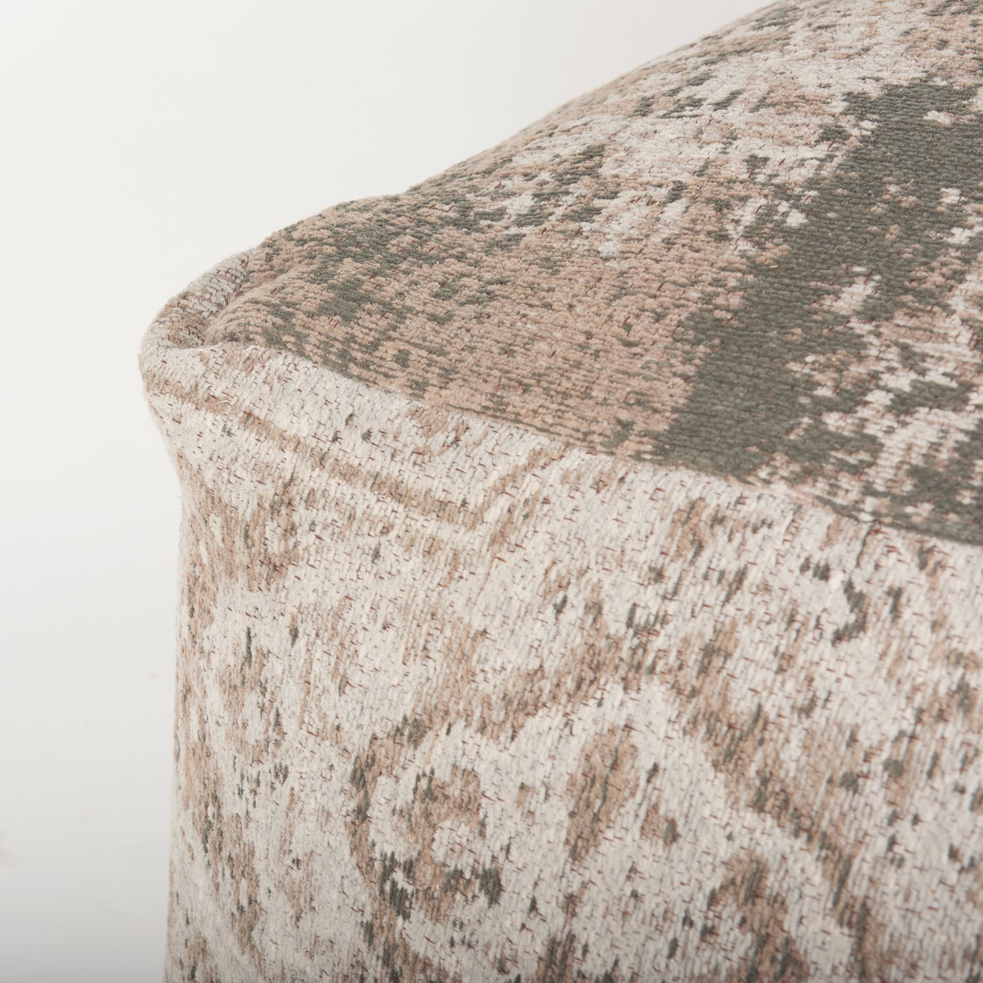 Khloe large square Taupe jacquard cotton woven chenille Pouf in taupe on a white background