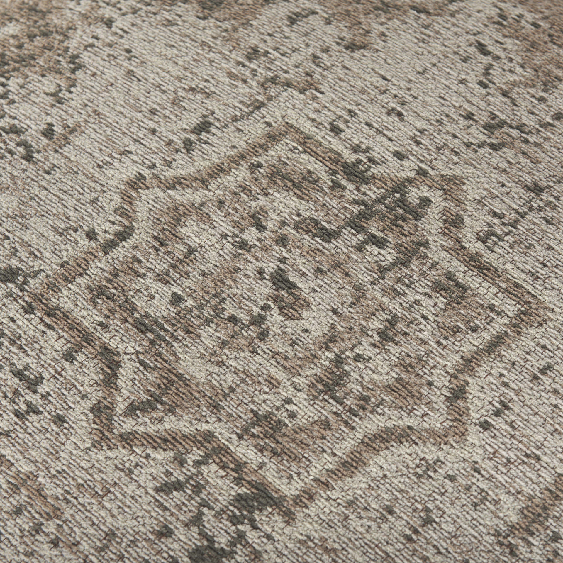 Close up of Khloe large square Taupe jacquard cotton woven chenille Pouf in taupe