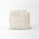 Khloe Small Taupe jacquard cotton woven chenille Pouf in cream on a white background