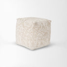 Khloe Small Taupe jacquard cotton woven chenille Pouf in cream on a white background