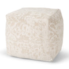 Khloe Small Taupe jacquard cotton woven chenille Pouf in cream on a white background