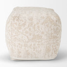 Khloe Small Taupe jacquard cotton woven chenille Pouf in cream on a white background