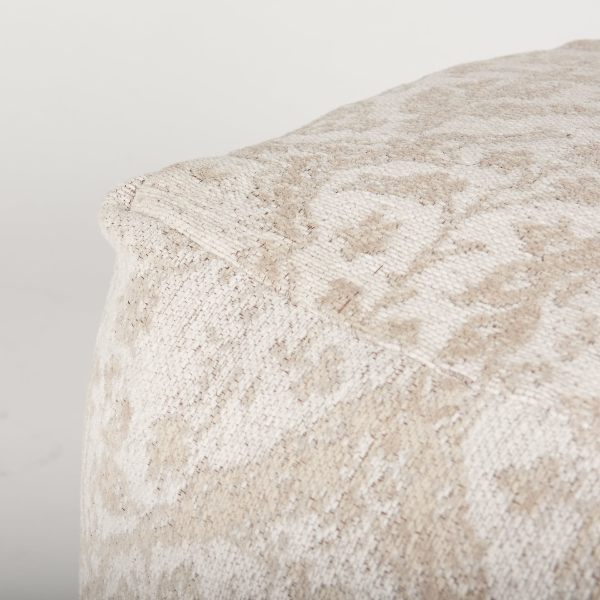 Khloe Small Taupe jacquard cotton woven chenille Pouf in cream on a white background