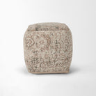 Khloe Small Taupe jacquard cotton woven chenille Pouf in taupe on a white background