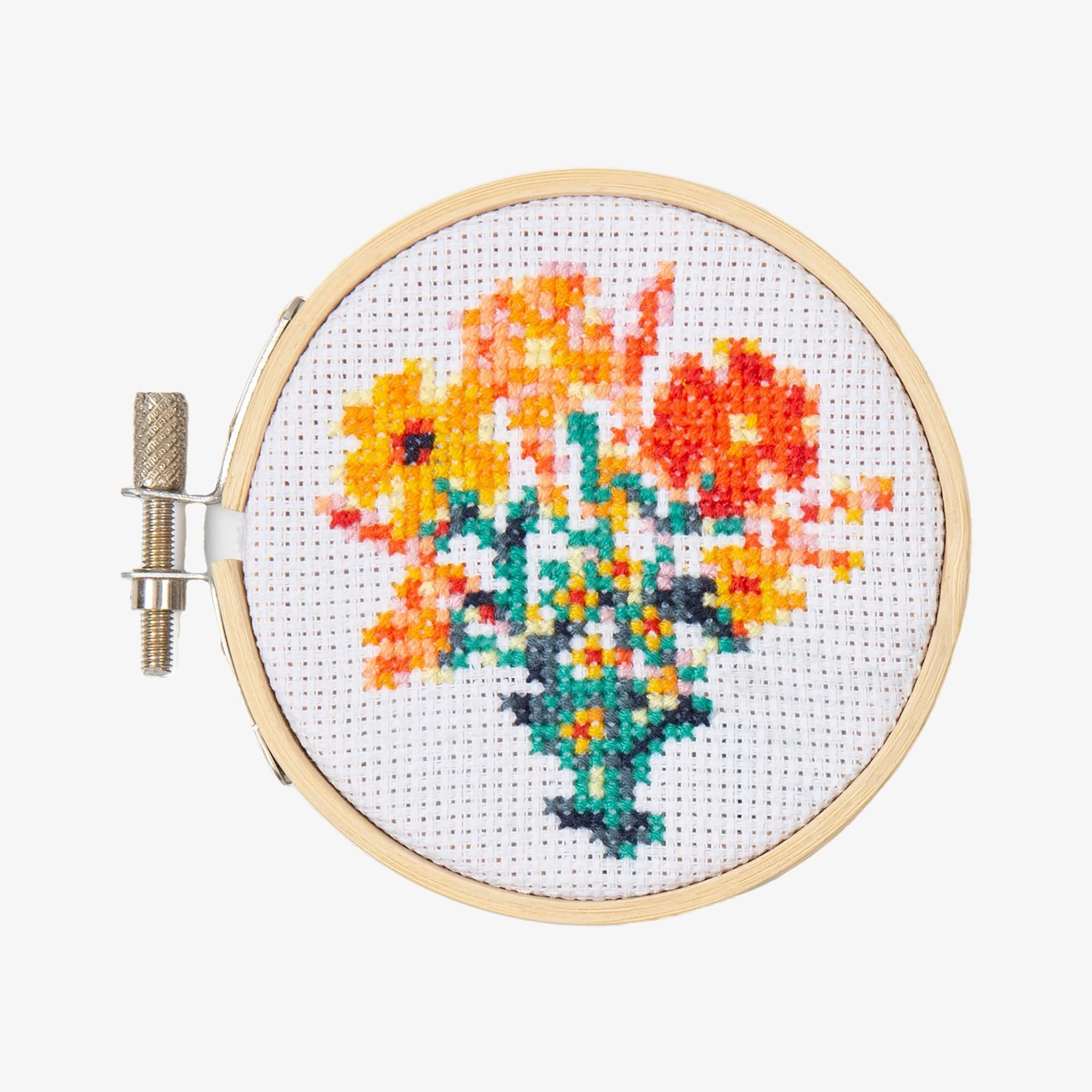 Kikkerland Flowers Cross Stitch Kit on a white background