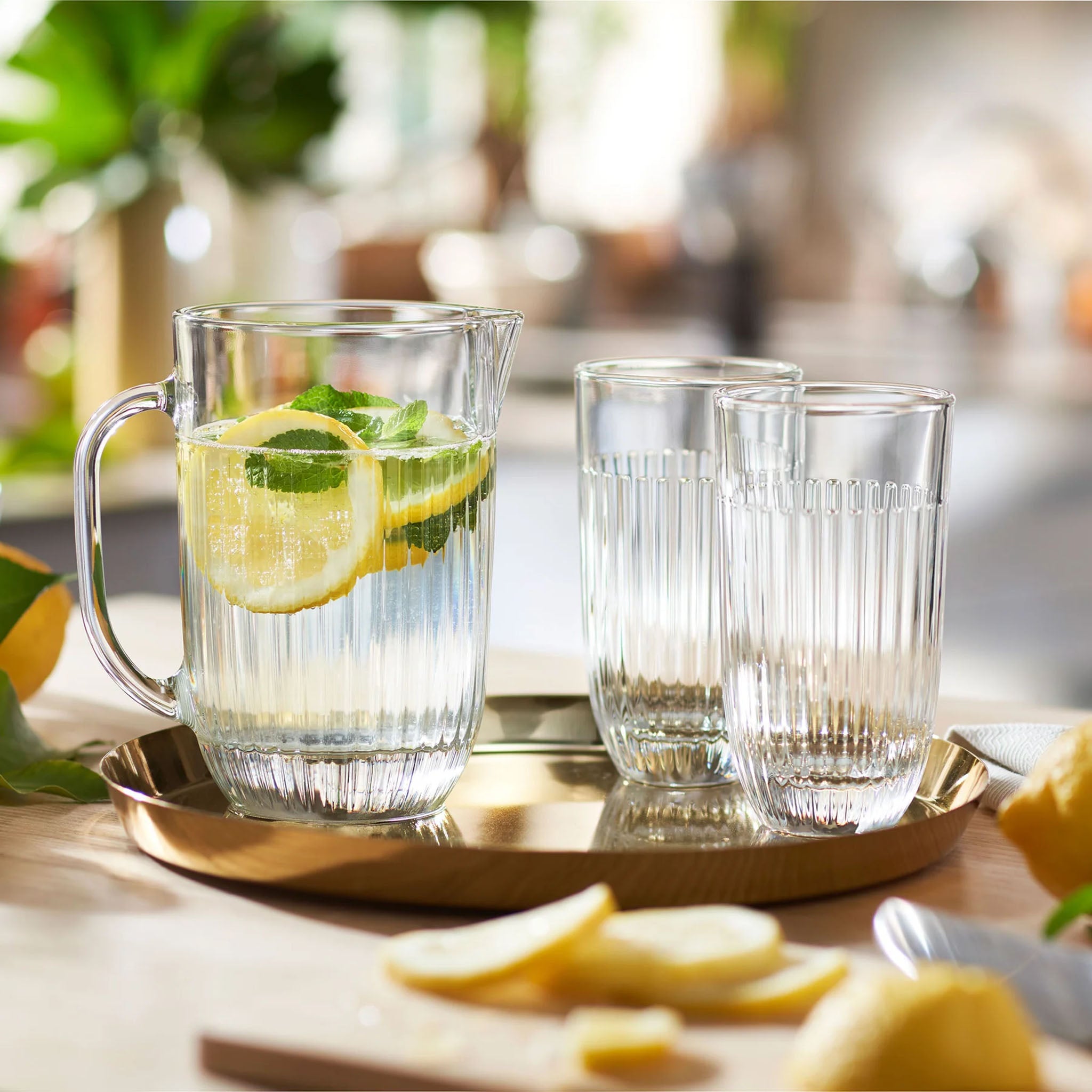 La Rochere Ouessant Pitcher on a platter with matching glasses