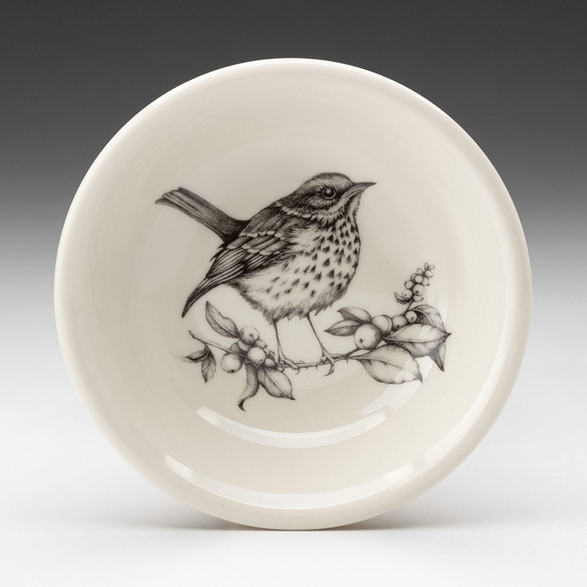 Laura Zindel Hermit Thrush Sauce Bowl on a grey background