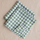 Linen Napkin Set in Forest Green Gingham on a wood surface - Addison West 