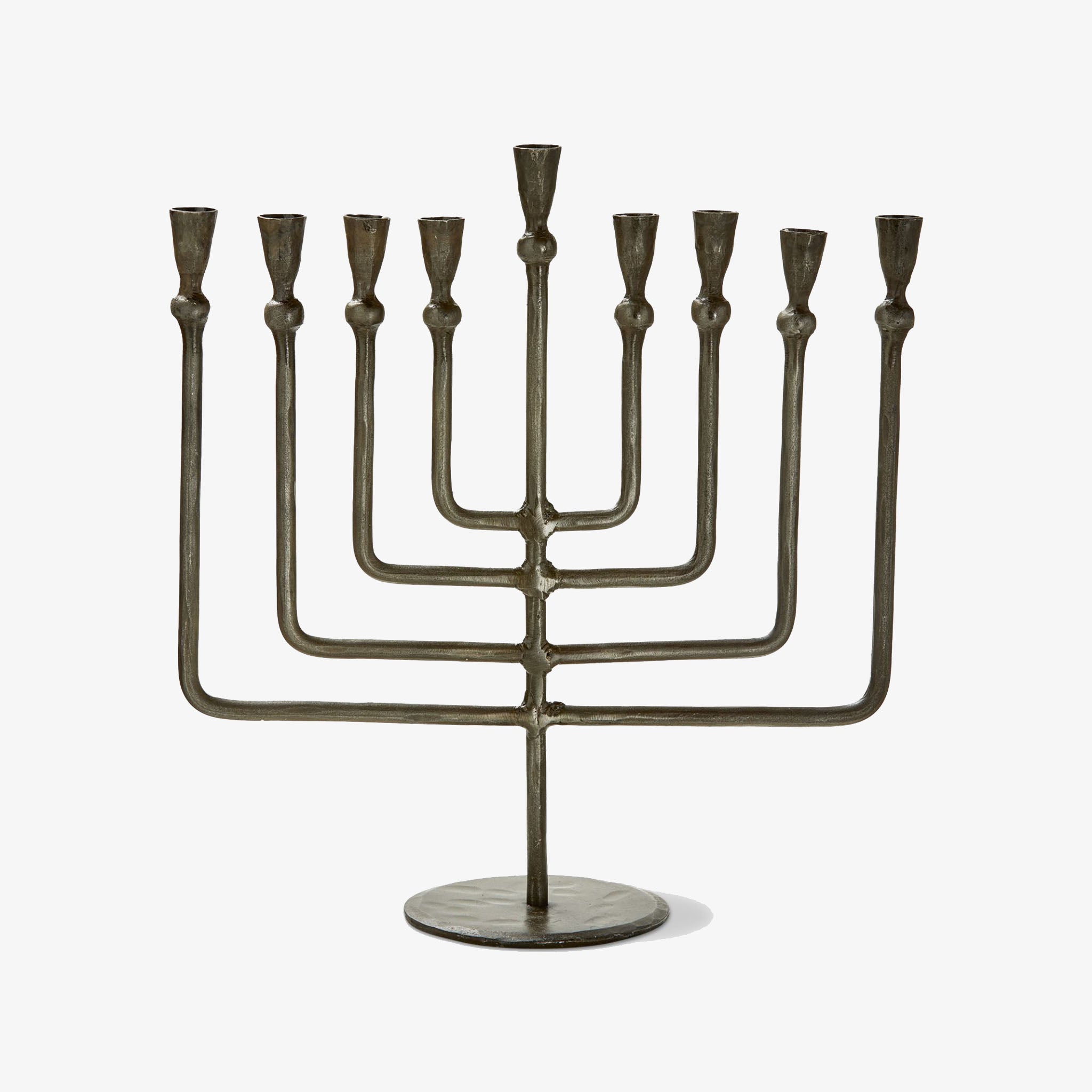 Black iron liora menorah by tag on a white background