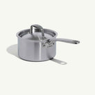 Made In Stainless Clad 2 qt. Saucepan with Lid on a beige background at Addison West