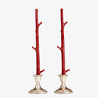 Maple Stick Candle Pair in Cherry in silver candle holders