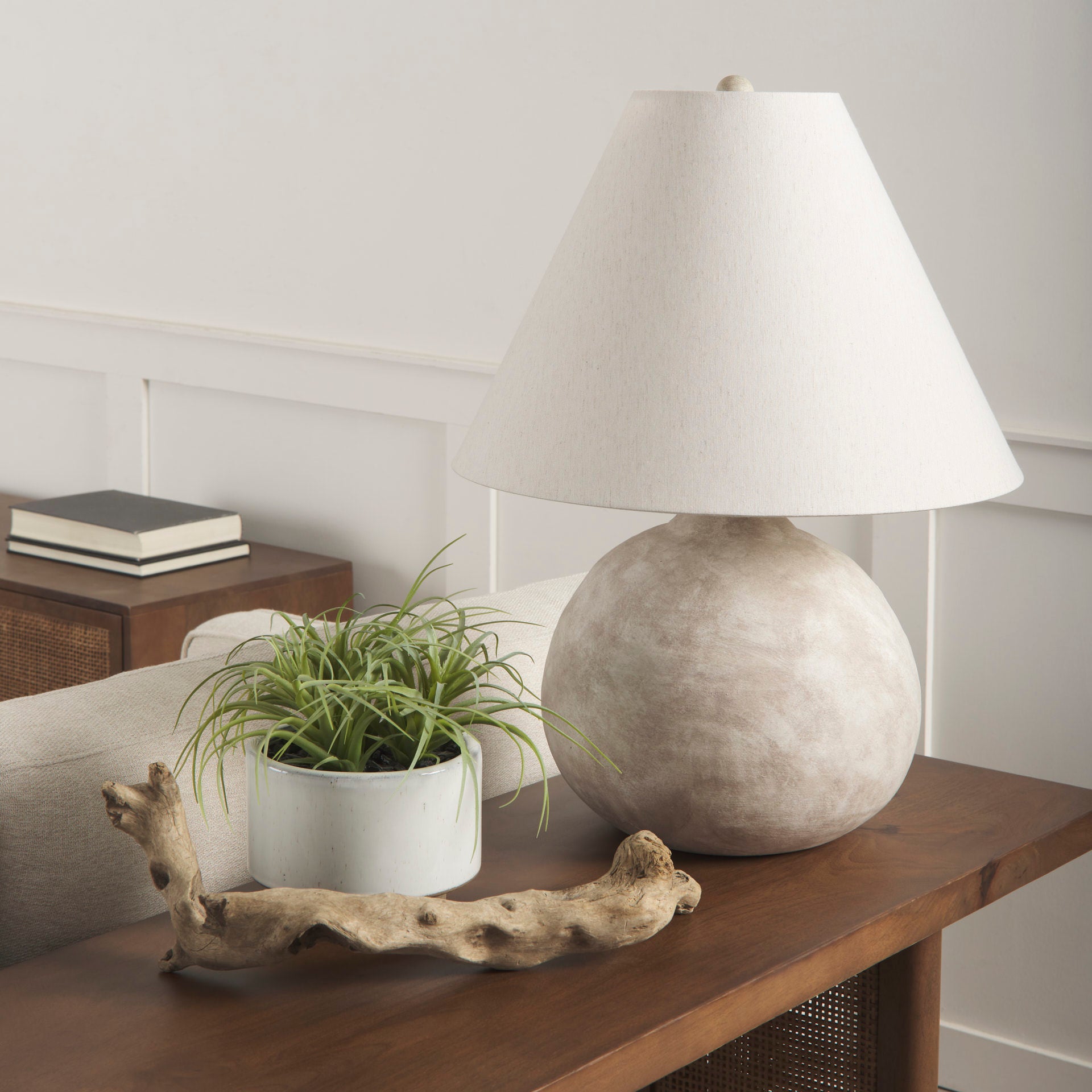 Mehdi Cream Ceramic Table Lamp in a modern farmhouse living room