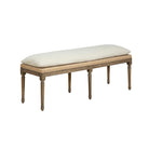 Furniture classics milton bench with loose neutral cushion on top of classic light wood carved legs on a white background