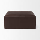 Mercana brand Minara 36L Square Dark Brown Leather Wrapped Ottoman on a white background