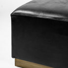 Minara 36" Square Black Leather Wrapped with Metal Base Ottoman on a white background