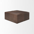 Minara 36" Square Brown Leather Wrapped w/Wood Base Ottoman on a white background