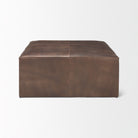 Mercana Minara 36" Square Brown Leather Wrapped w/Wood Base Ottoman on a white background