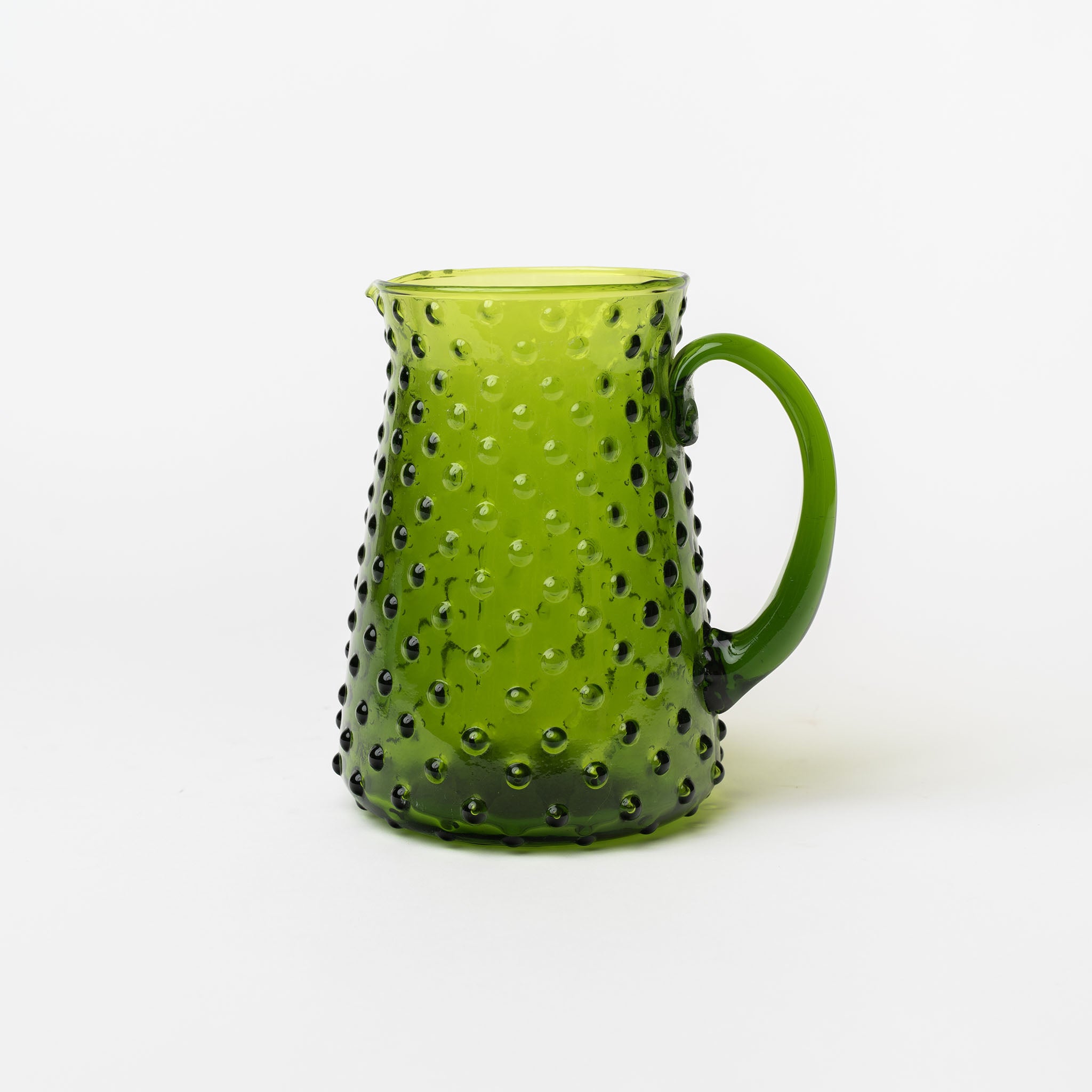 Two's company Moss Green Hobnail Pitcher on a white background