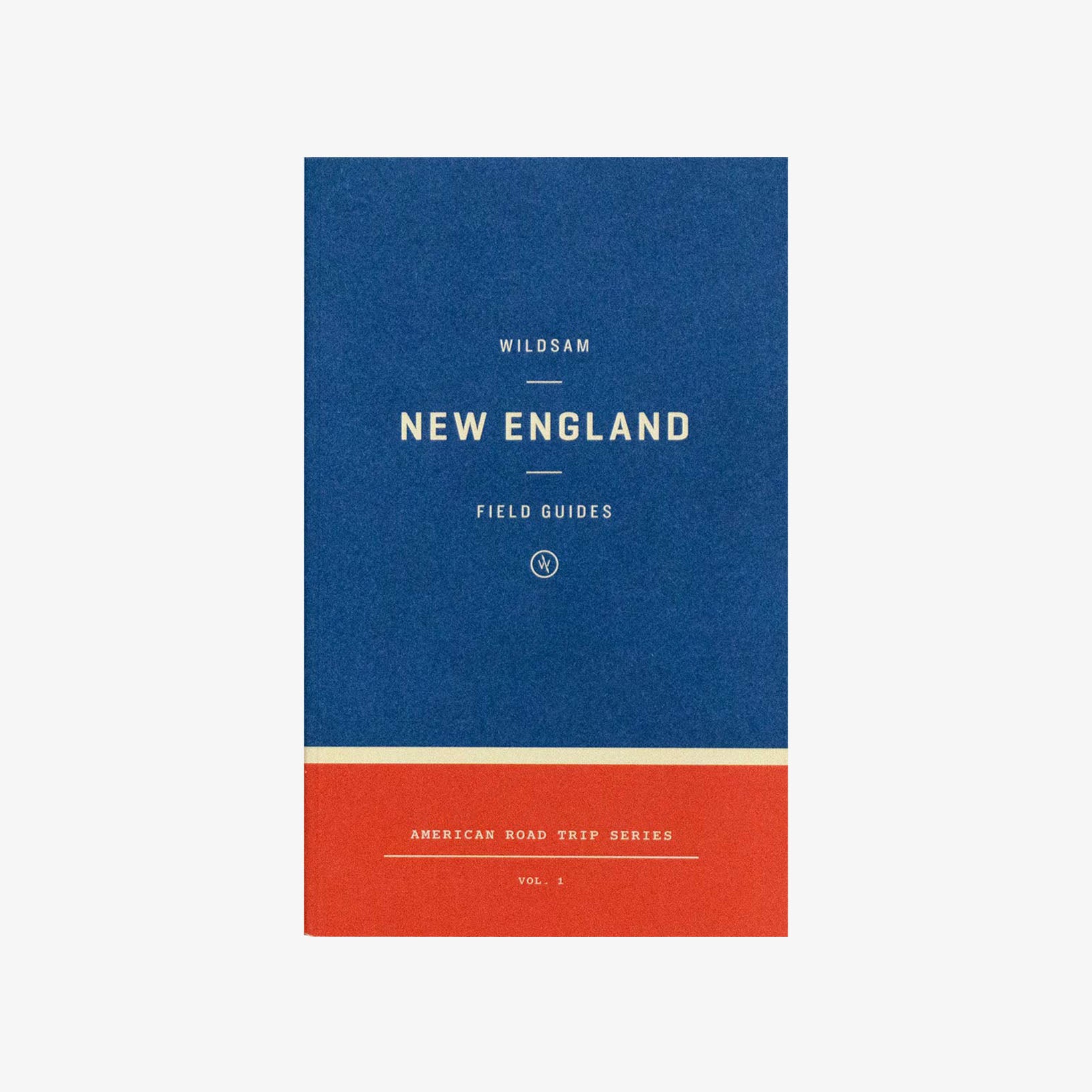 Wildsam field guide book 'New england Road Trip' series blue and red front cover on a white background