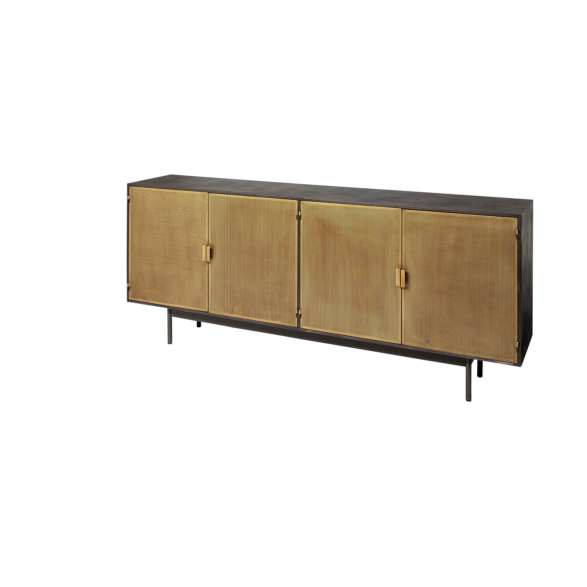 Newsome II 79Lx16Wx33H Black and Gold Metal 4 Cabinet Door Sideboard on a white background