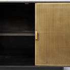 Close up of Newsome II 79Lx16Wx33H Black and Gold Metal 4 Cabinet Door Sideboard