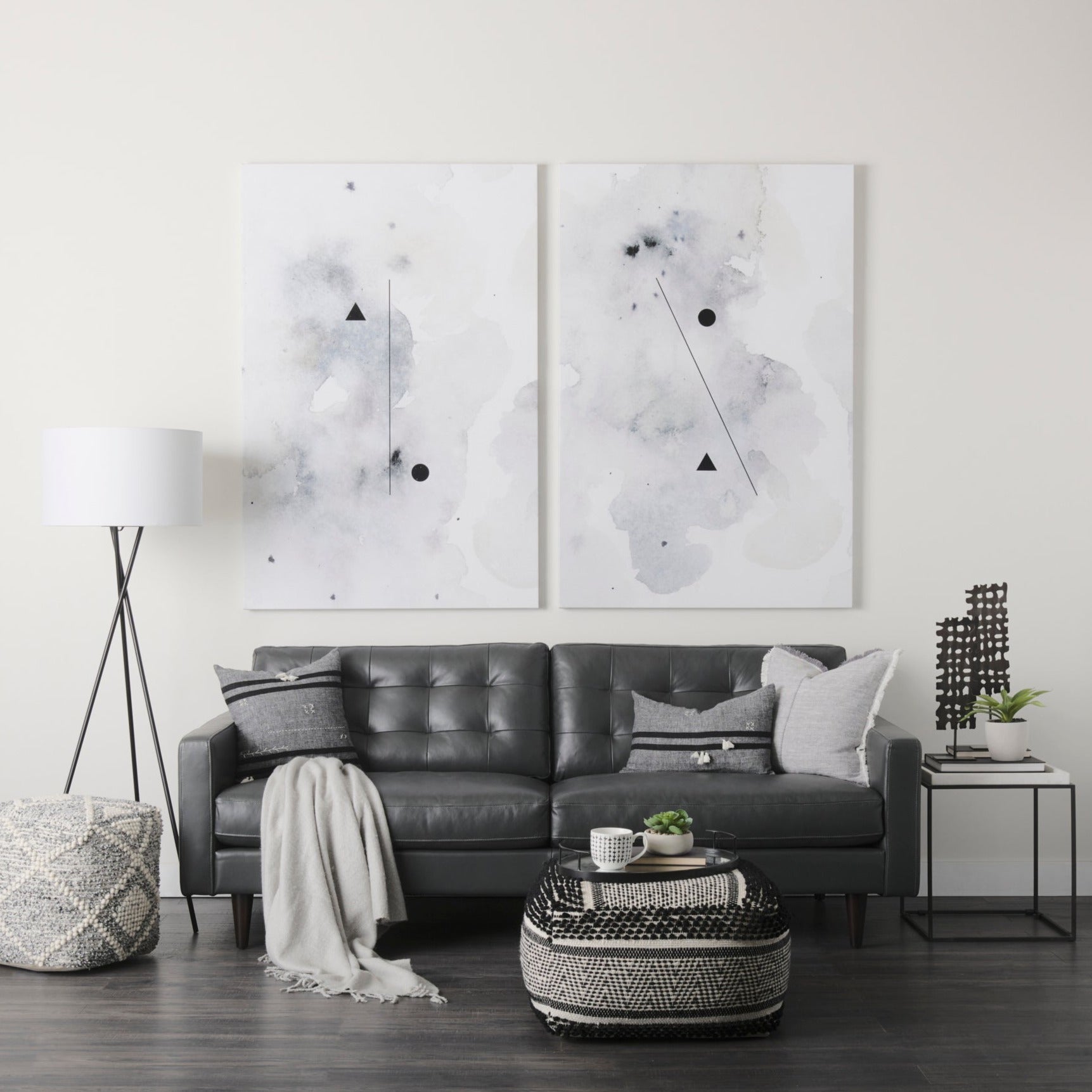 Olaf Grey Leather Sofa on a white background in a modern farmhouse living room