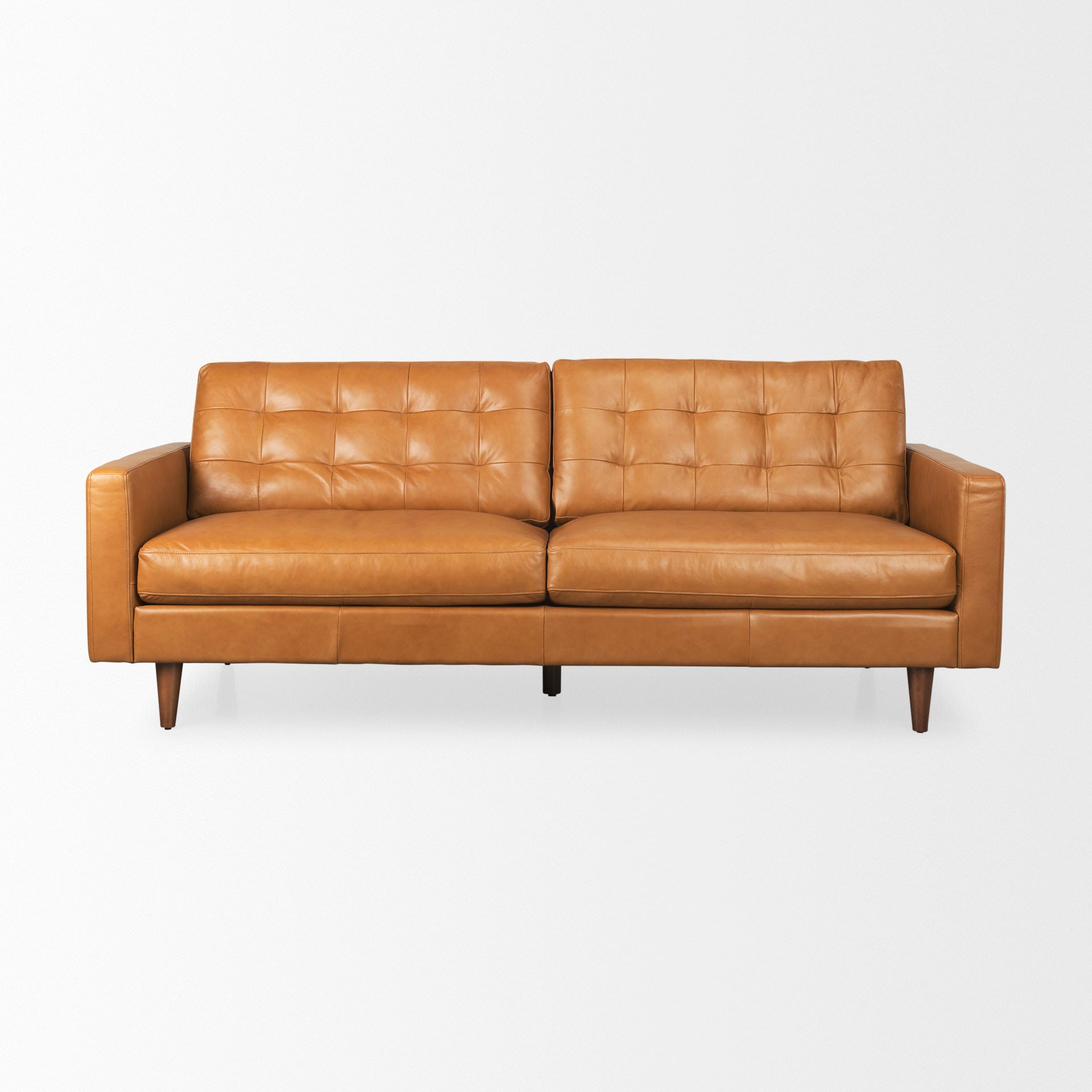 Mercana brand Olaf Tan Leather Sofa on a white background