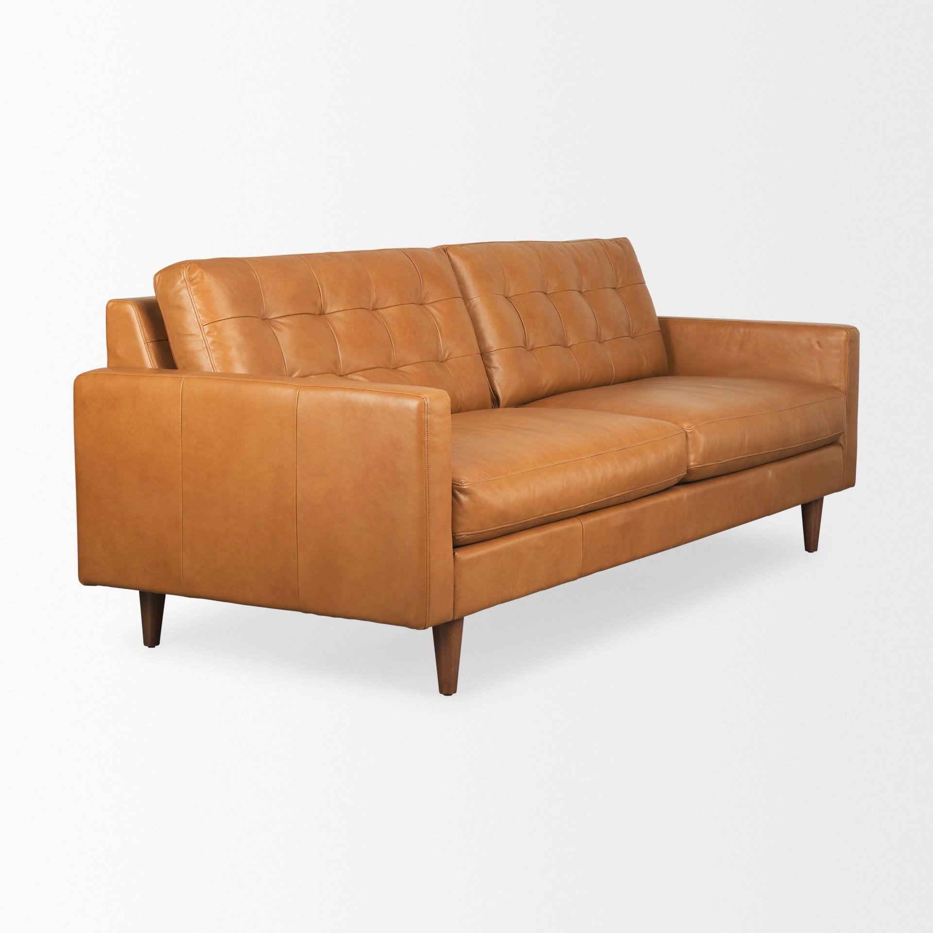 Olaf Tan Leather Sofa on a white background