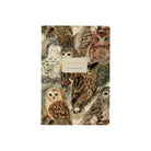 Notebook with muted owls pattern on the front on a white background